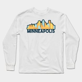 Orange, Teal, Yellow, Navy Minneapolis Skyline Long Sleeve T-Shirt